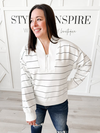 Jenny Stripe Scuba V-Neck Jacket