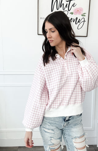 Emily Gingham Half Snap Sweatshirt