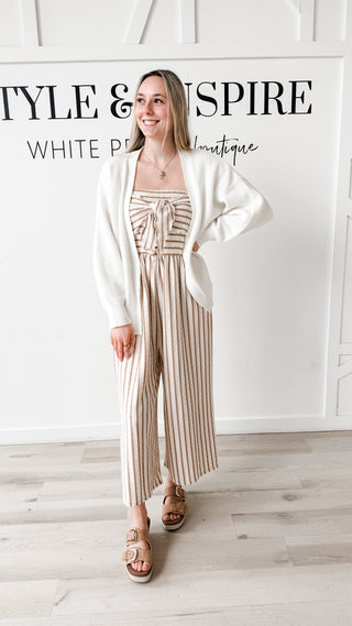 Montana Coastal Tie Front Strapless Jumpsuit