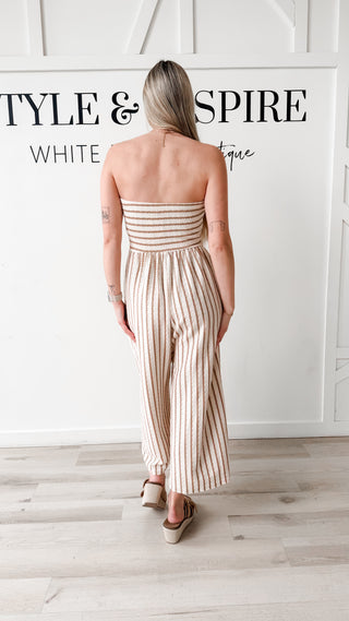 Montana Coastal Tie Front Strapless Jumpsuit
