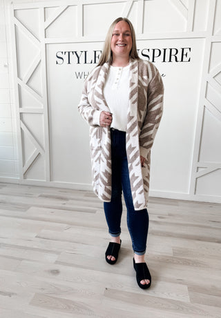 Roma Long Line Chevron Cardigan Sweater