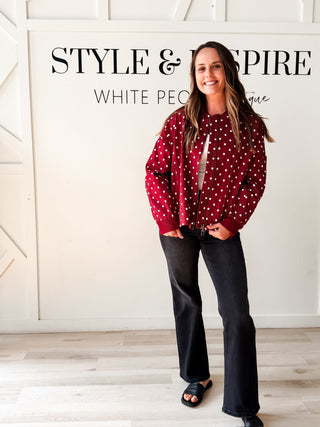 Sally Polka Dot Twill Bomber Jacket
