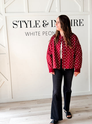 Sally Polka Dot Twill Bomber Jacket
