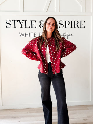 Sally Polka Dot Twill Bomber Jacket