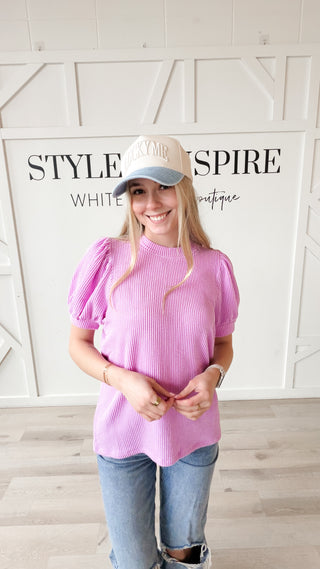 Rylie Wavy Rib Puff Sleeve Top