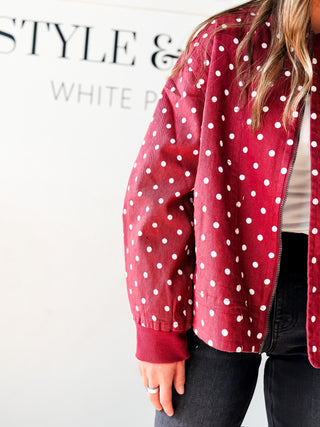 Sally Polka Dot Twill Bomber Jacket
