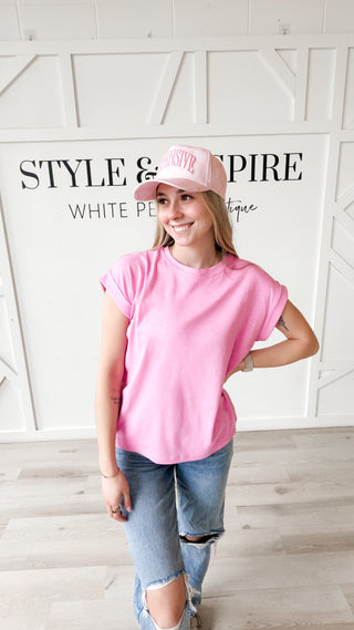 Colby Cotton Slub Rolled Sleeve Top