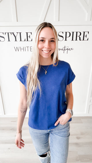 Colby Cotton Slub Rolled Sleeve Top