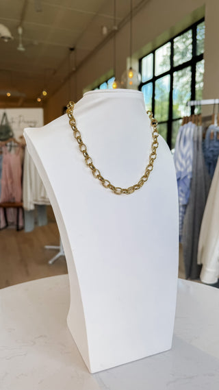 Gold Oval Wide Link Necklace
