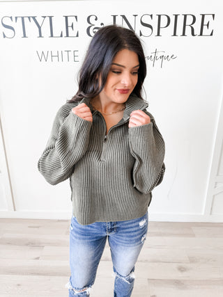 Marlo High Collar Half Zip Ribbed Sweater