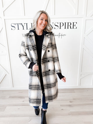 Mary Double Breasted Plaid Coat W/Removable Hood *Final Sale*