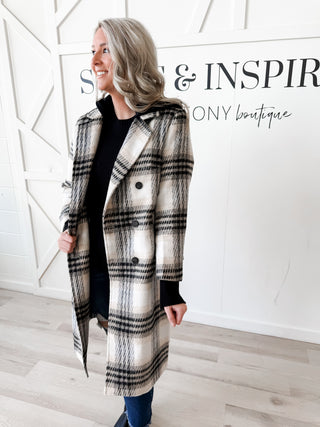 Mary Double Breasted Plaid Coat W/Removable Hood