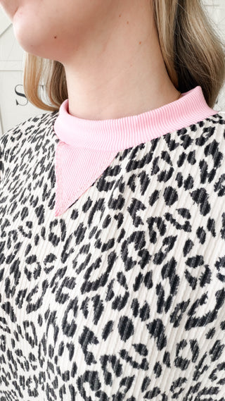 Melanie Leopard Print Contrast Pullover