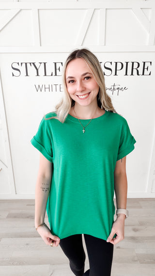 Colby Cotton Slub Rolled Sleeve Top