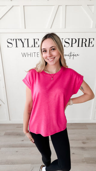 Colby Cotton Slub Rolled Sleeve Top