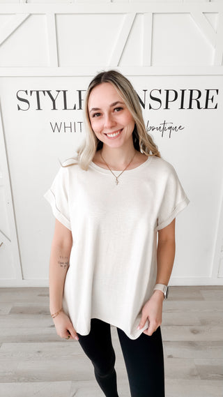 Colby Cotton Slub Rolled Sleeve Top