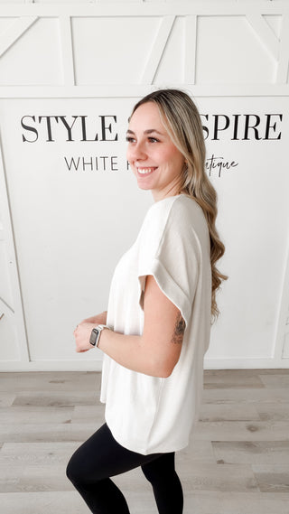 Colby Cotton Slub Rolled Sleeve Top