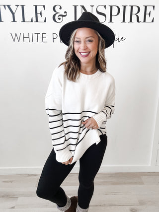 Tonya Half Striped Tunic Sweater