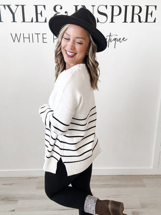 Tonya Half Striped Tunic Sweater