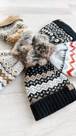 Winter Pattern Pom Hats *Final Sale*