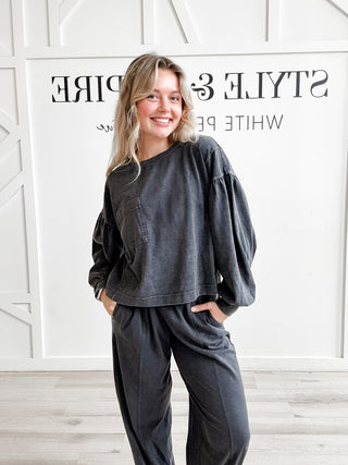 Morgan Mineral Washed Balloon Sleeve Top