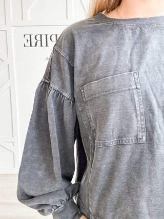 Morgan Mineral Washed Balloon Sleeve Top