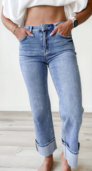 Flying Monkey HR Cuffed Slim Wide Jeans