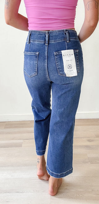 Risen Front Seam Wide Crop Jeans