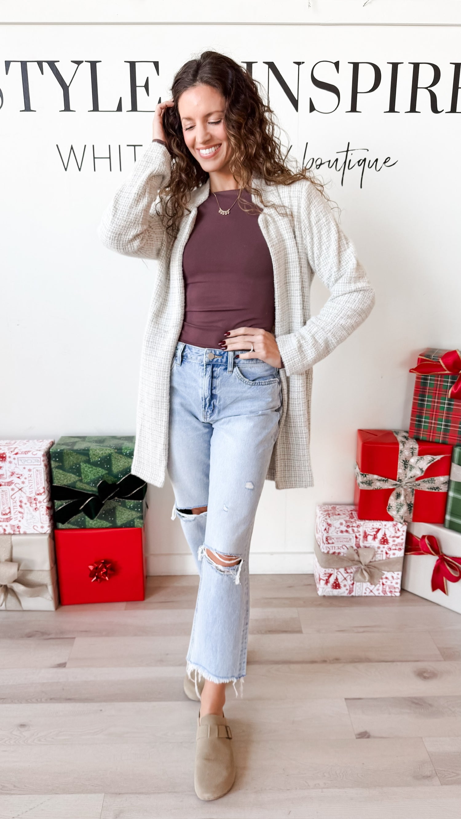 Rachael Cashmere Houndstooth Coatigan