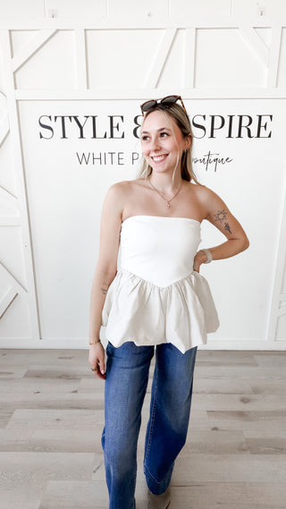 Shawna Strapless Bubble Hem Top