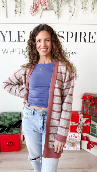 Tanya Textured Stripe Long Line Cardigan