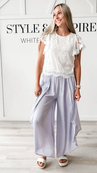 Natalia Overlap Front Wide Gauze Pants