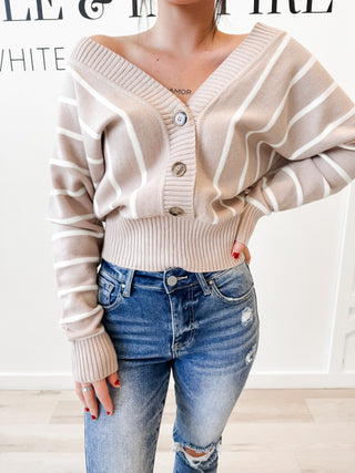 Amy Stripe Dolman Back Lace Crop Sweater