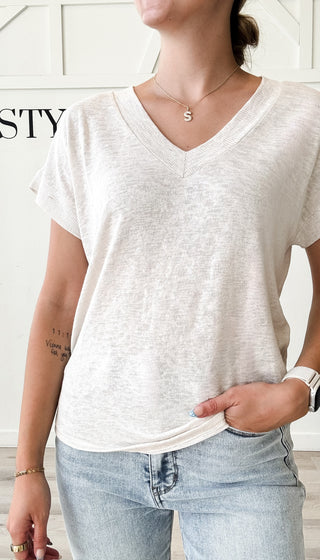 Samantha Slub V-Neck Contrast Tee
