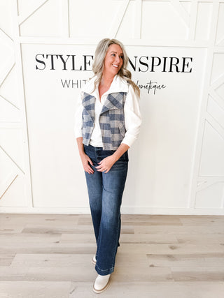 Mary Plaid Open Front Vest