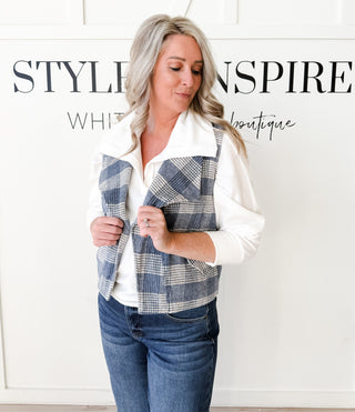 Mary Plaid Open Front Vest