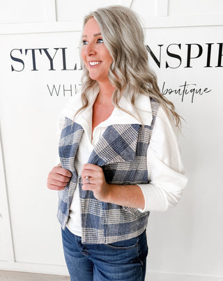 Mary Plaid Open Front Vest