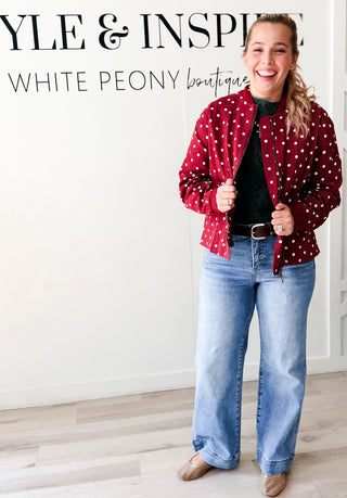 Sally Polka Dot Twill Bomber Jacket