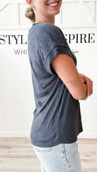 Samantha Slub V-Neck Contrast Tee