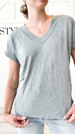 Samantha Slub V-Neck Contrast Tee