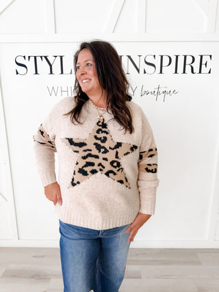 Tiffany Leopard Studded Crew Neck Star Sweater