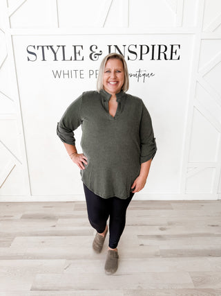 Kyra Mandarin Collar Ribbed top