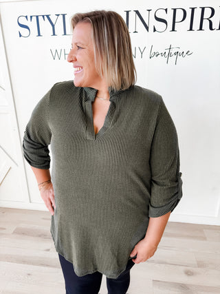 Kyra Mandarin Collar Ribbed top