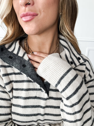 Jessica Half Snap Stripe Sweater