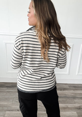 Jessica Half Snap Stripe Sweater