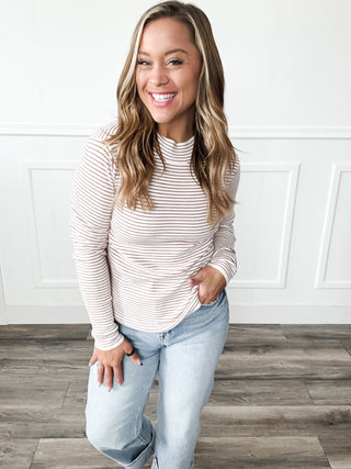 Rebecca Mock Neck Pin Stripe Top
