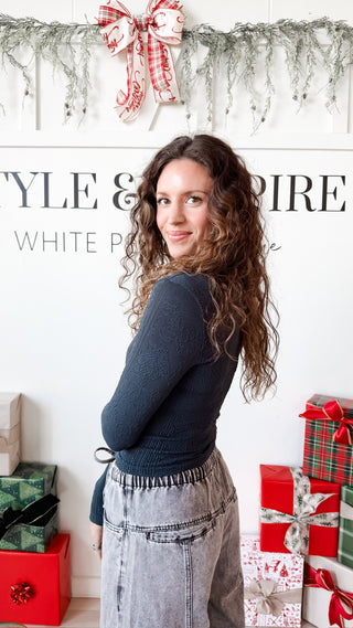 NikiBiki Lace Textured V-Neck Top