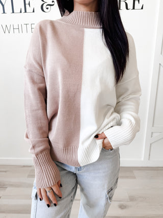 Dianna Mock Neck Color Block Sweater