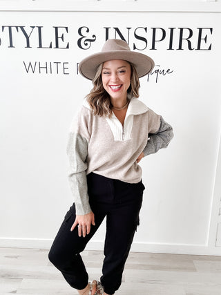 Zoe Half Zip Color Block Sweater