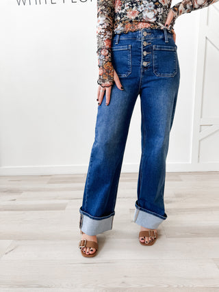 Risen HR Ankle Wide Cuffed Jeans